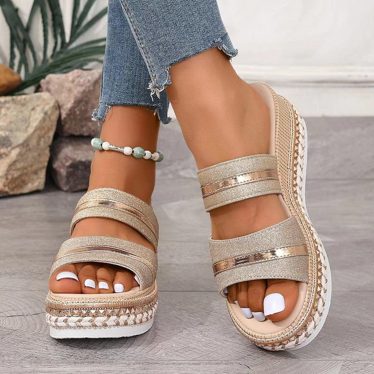 Casey | Platform Summer Slide Sandals with Double Straps