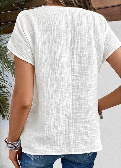 Solara | Women’s Button Front Short Sleeve Relaxed Blouse