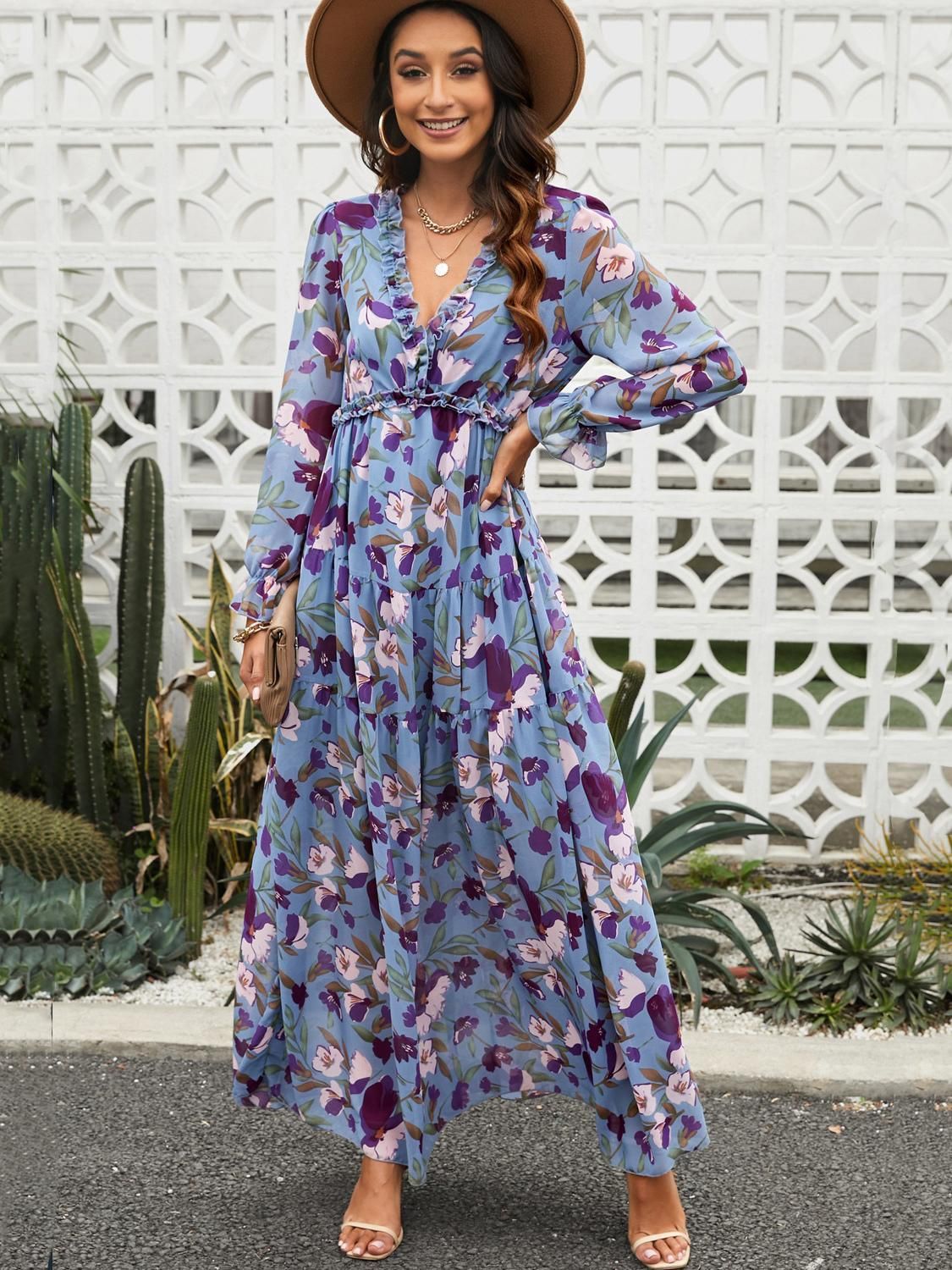 Aurevya | Women’s Bohemian Lace-Detail Maxi Summer Dress