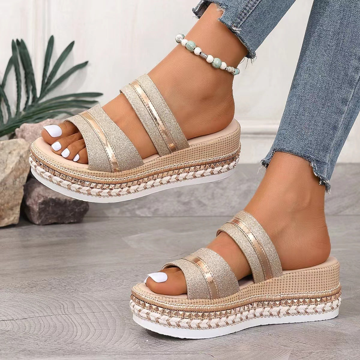 Casey | Platform Summer Slide Sandals with Double Straps