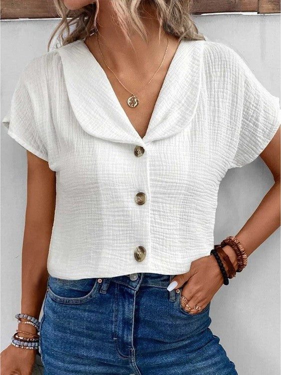 Solara | Women’s Button Front Short Sleeve Relaxed Blouse