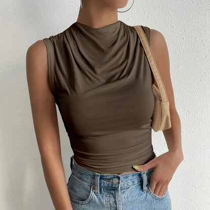Lioren | Women’s Draped High Neck Sleeveless Top