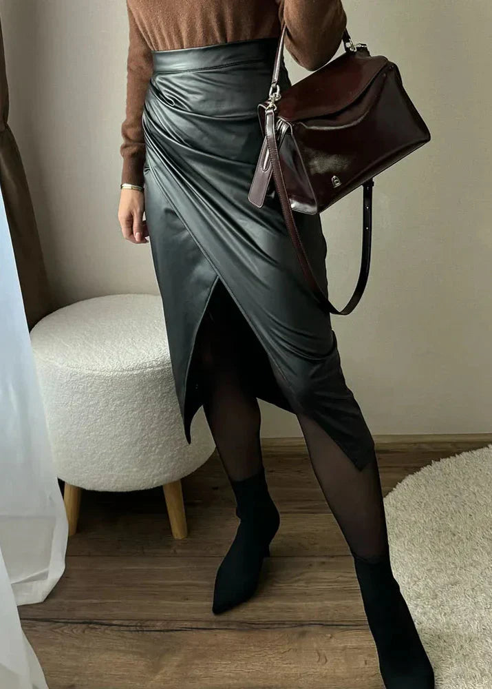 Orlisse | Women’s Draped High Waist Midi Wrap Skirt