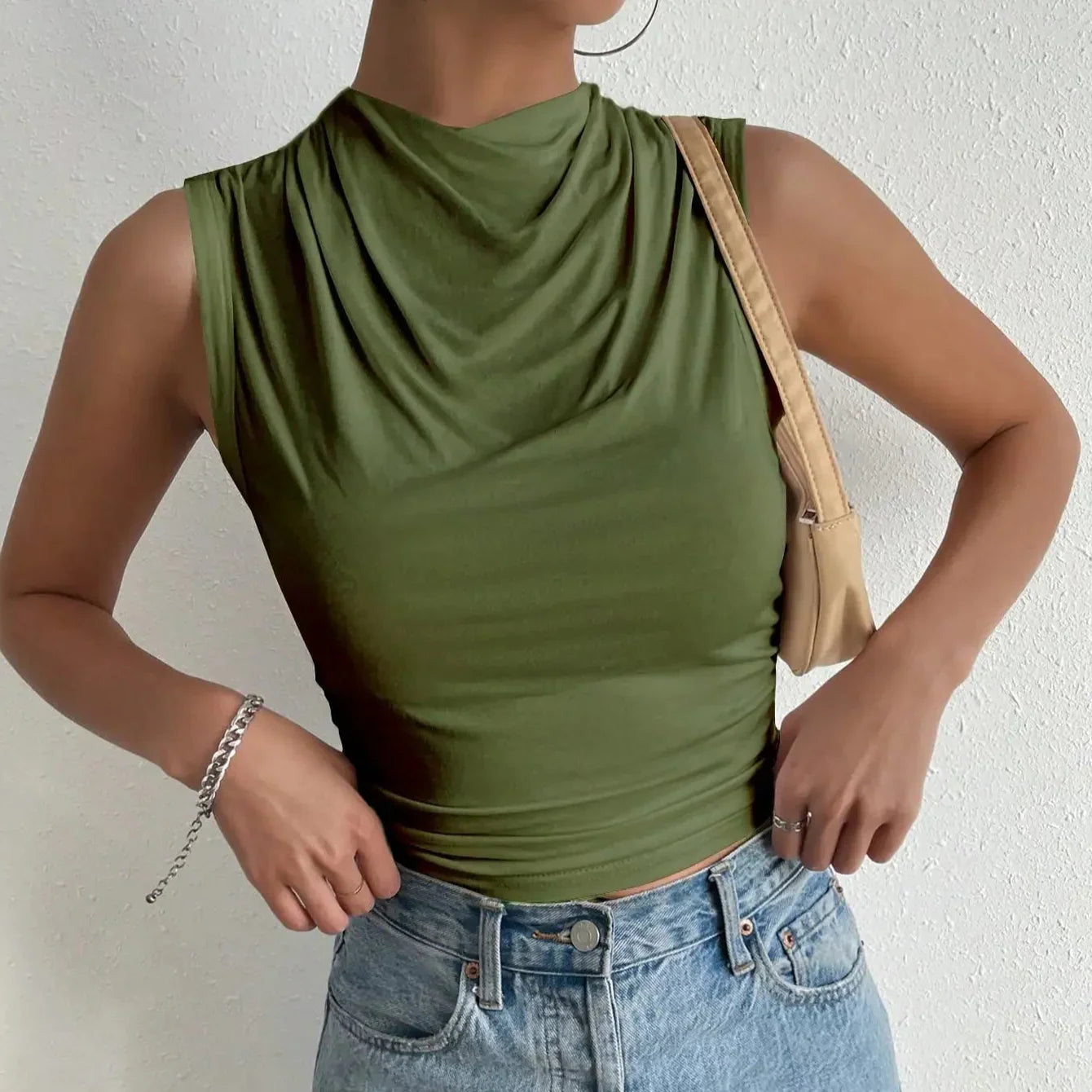 Lioren | Women’s Draped High Neck Sleeveless Top