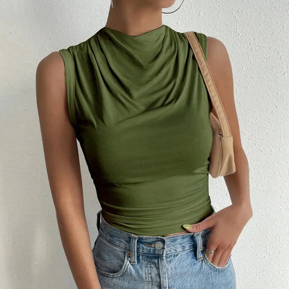 Lioren | Women’s Draped High Neck Sleeveless Top