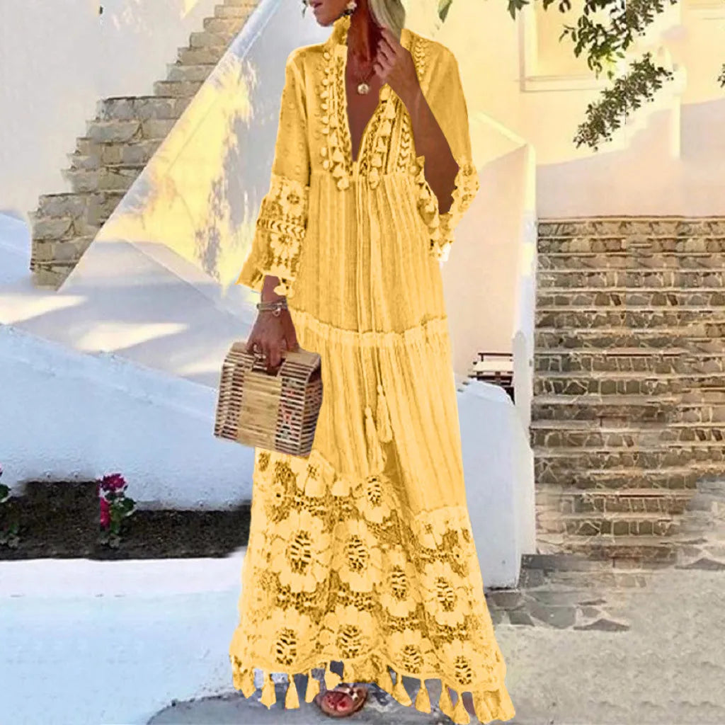 Yarisse | Women’s Tassel Detail Boho Maxi Dress