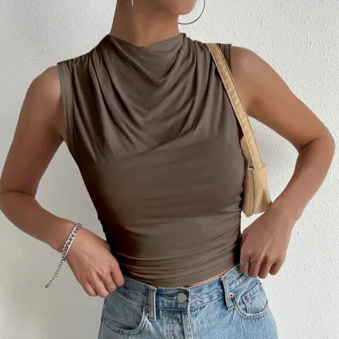 Lioren | Women’s Draped High Neck Sleeveless Top