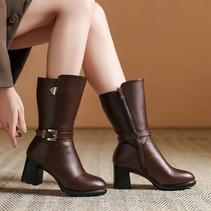 Women’s Orthopedic Leather Boots – Mid-Calf Supportive Walking Boots