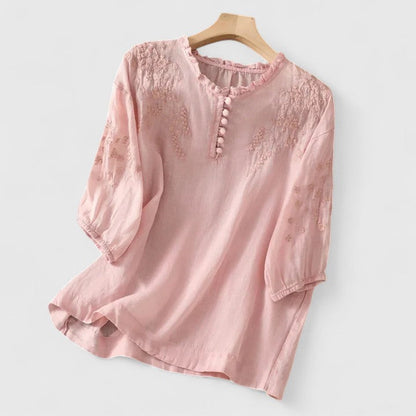 Avelyne | Embroidered Split Neck Blouse
