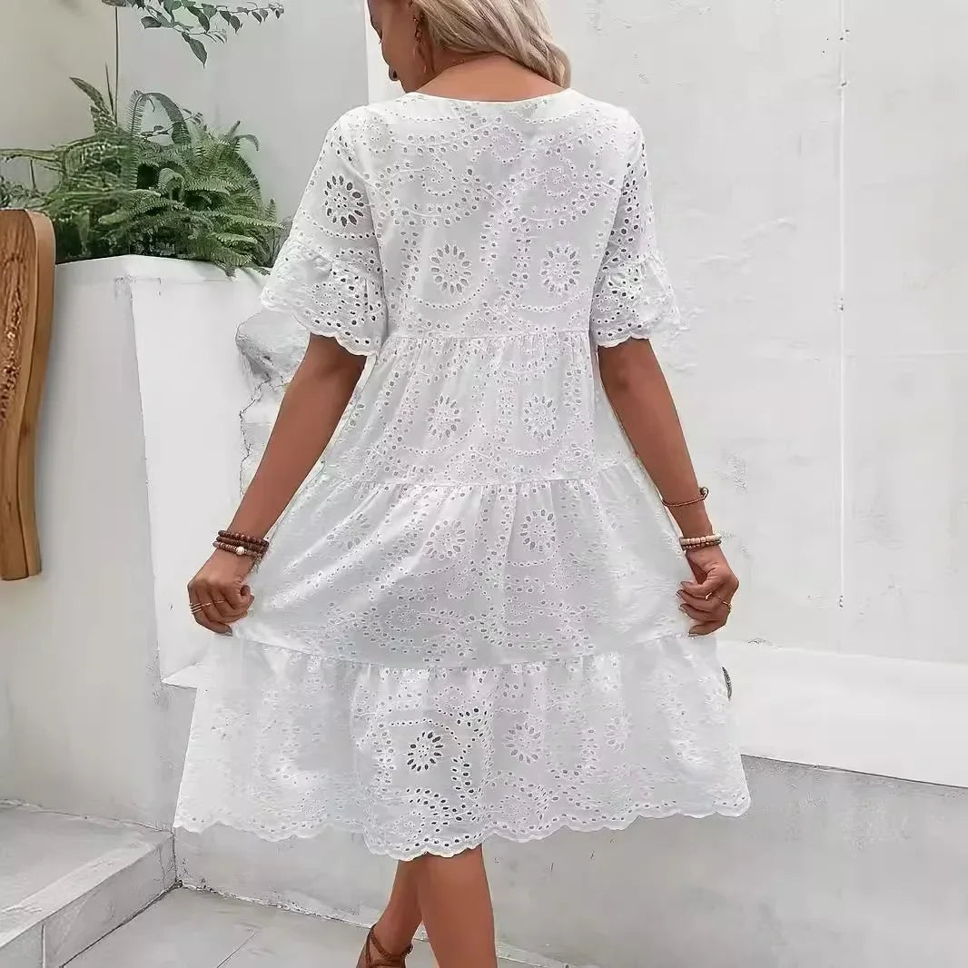 Alverina | Women’s Tiered Short Sleeve Midi Dress