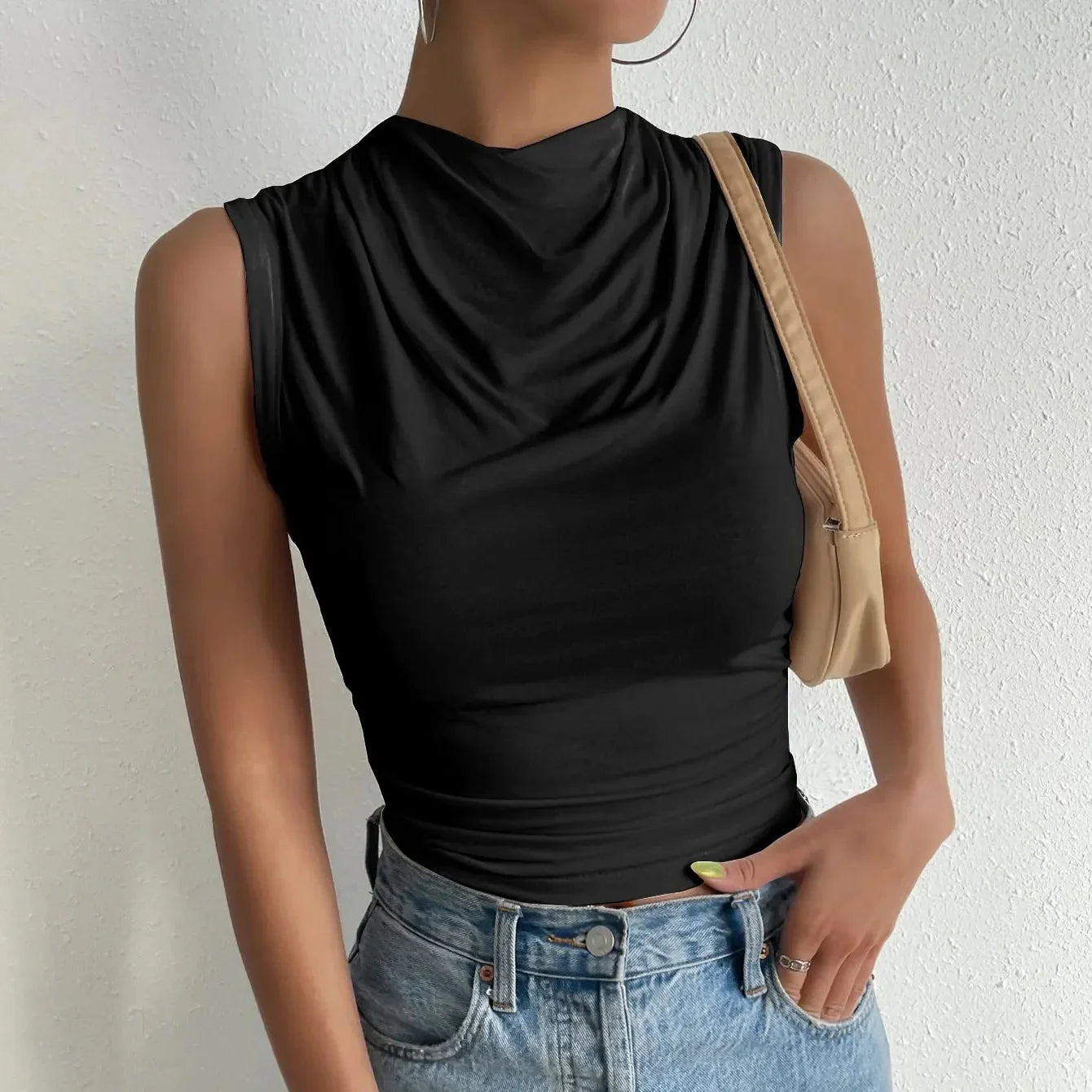 Lioren | Women’s Draped High Neck Sleeveless Top