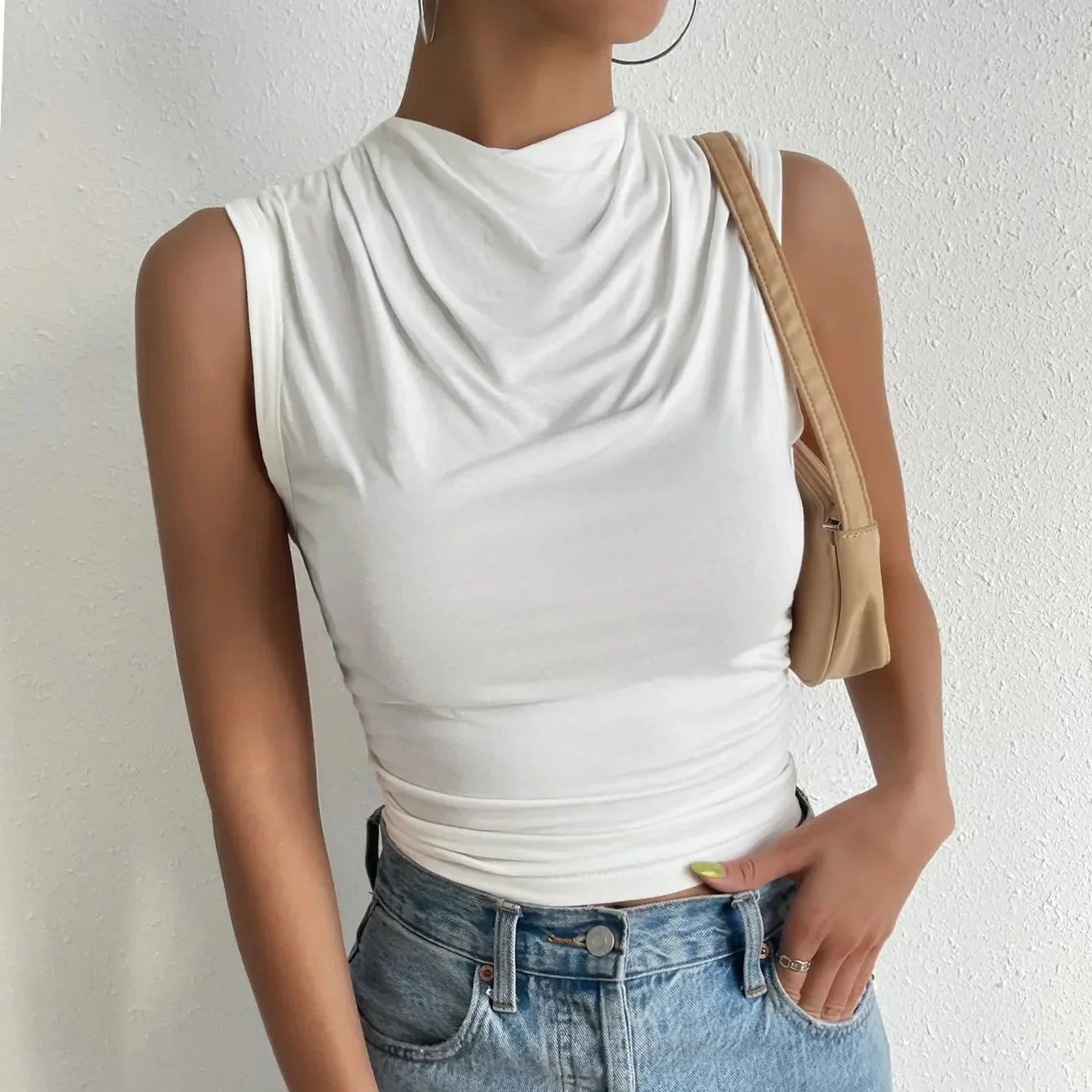 Lioren | Women’s Draped High Neck Sleeveless Top