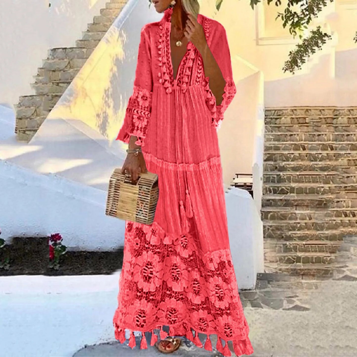 Yarisse | Women’s Tassel Detail Boho Maxi Dress