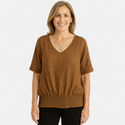 Lysanne | Women’s V-Neck Short Sleeve Relaxed Top