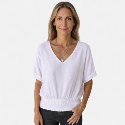 Lysanne | Women’s V-Neck Short Sleeve Relaxed Top