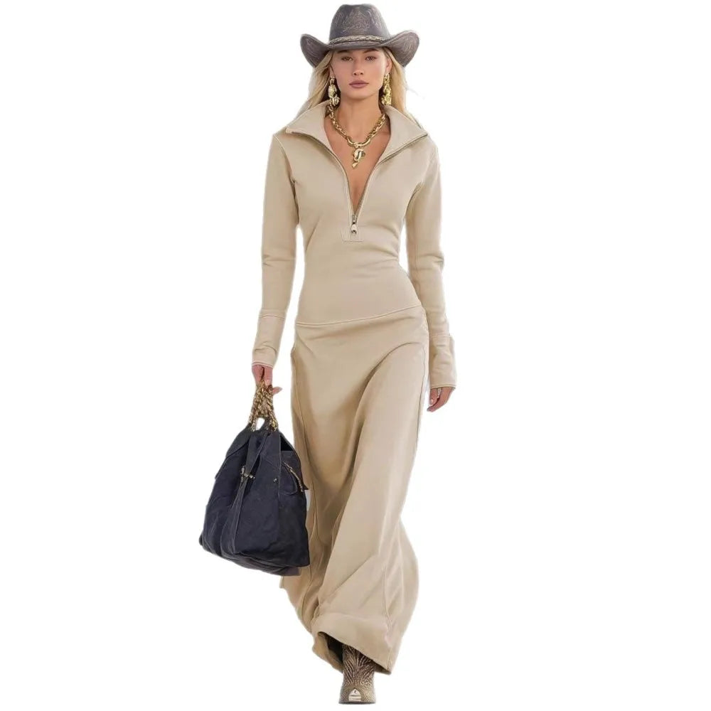 Elara | Women’s Zip Neck Relaxed Maxi Dress