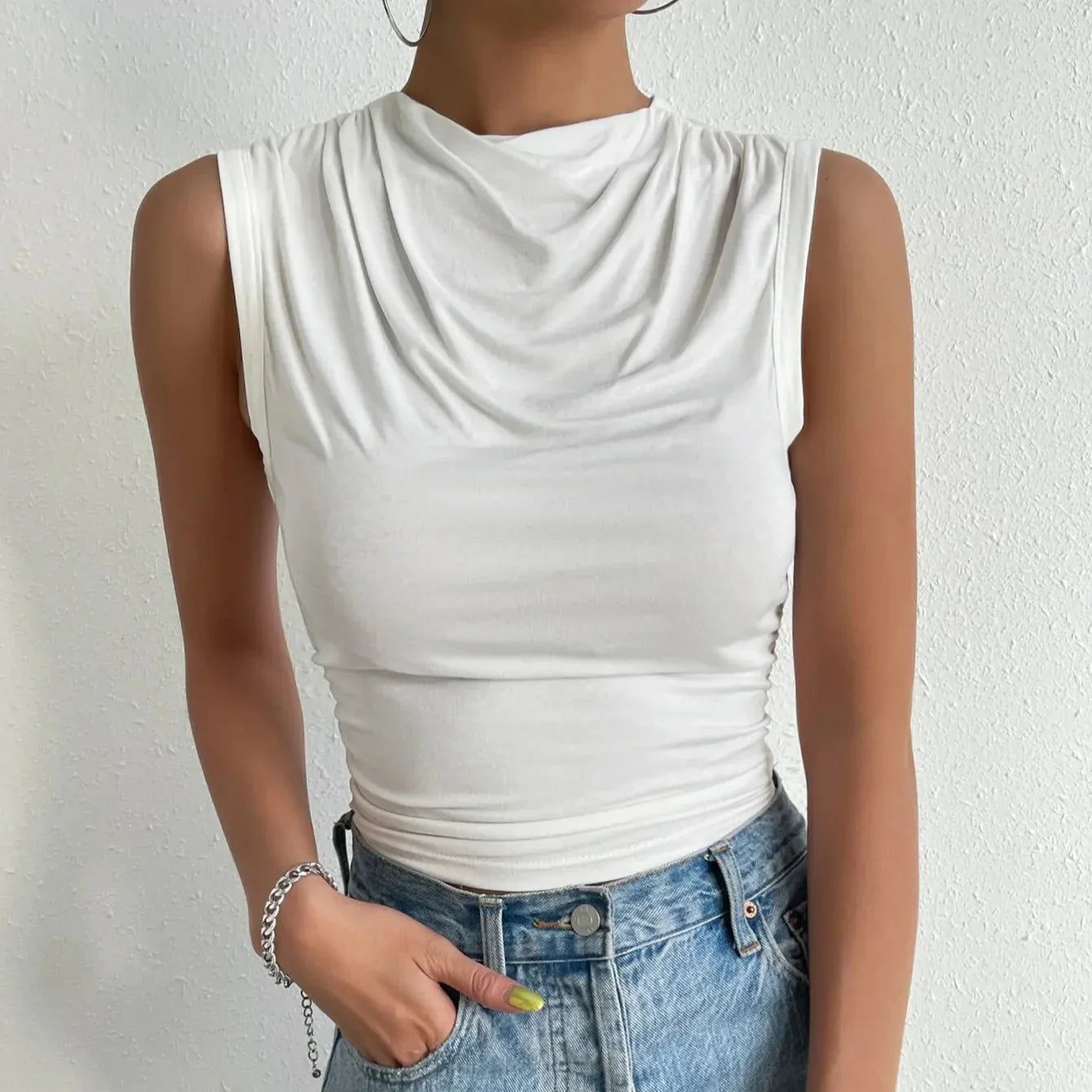Lioren | Women’s Draped High Neck Sleeveless Top