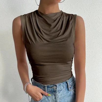 Lioren | Women’s Draped High Neck Sleeveless Top