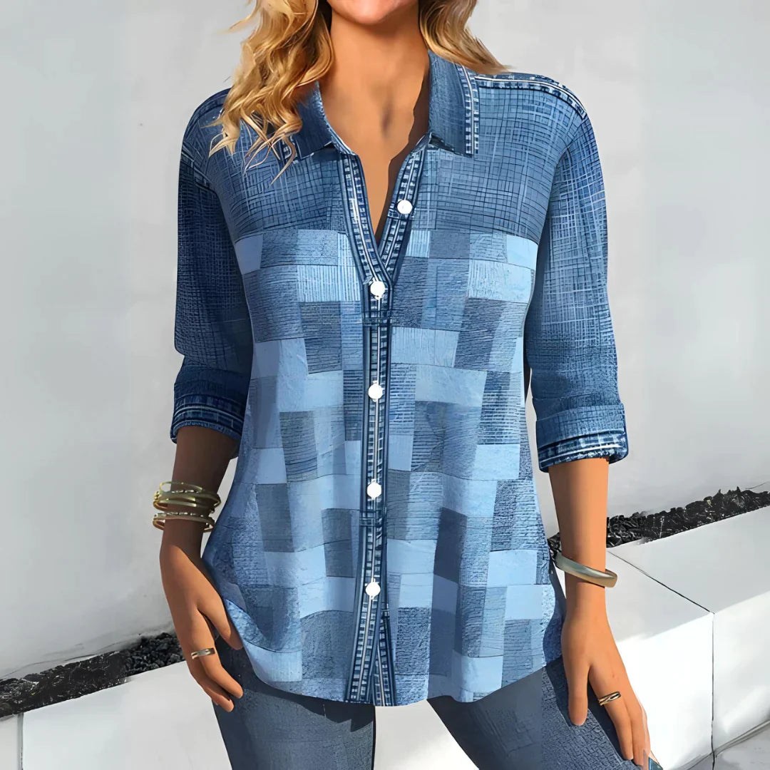 Women’s Button-Up Shirt – Long Sleeve Relaxed Fit Top