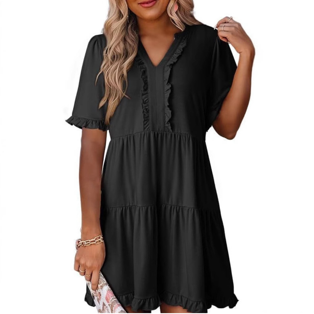 Calienne | Women’s Ruffle Trim Tiered Mini Dress