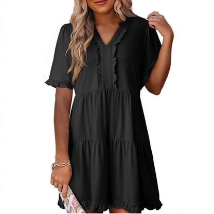 Calienne | Women’s Ruffle Trim Tiered Mini Dress