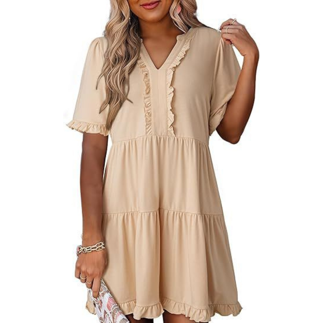 Calienne | Women’s Ruffle Trim Tiered Mini Dress