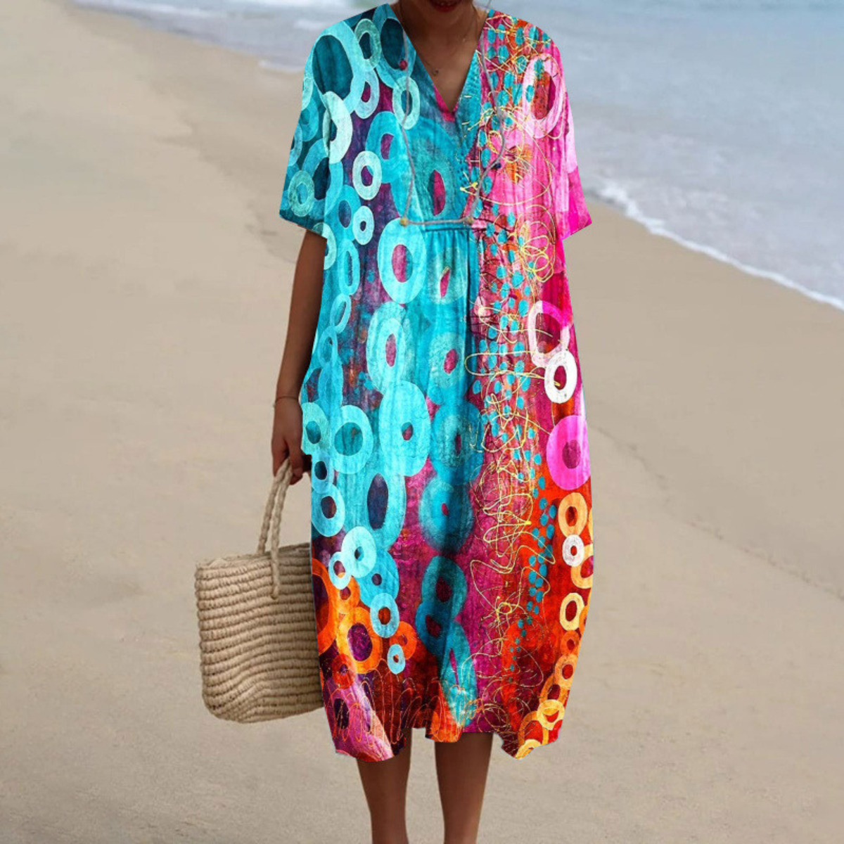 Lisa | Women’s V-Neck Midi Beach Dress