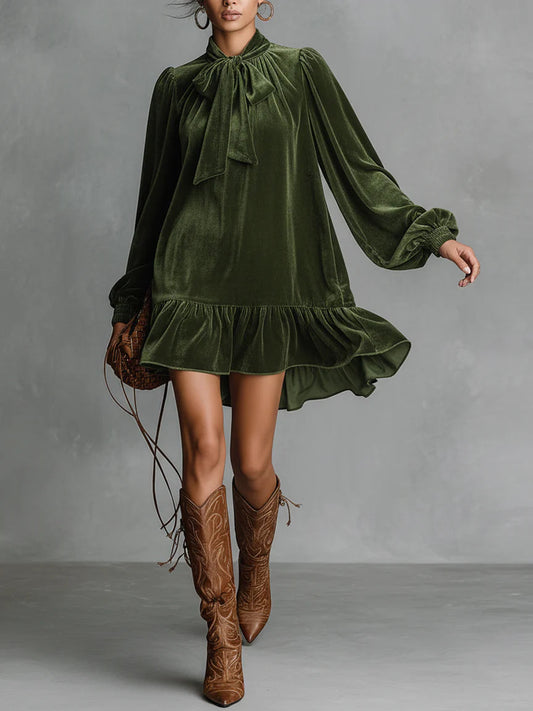 Neta | Women’s Bow Tie Velvet Mini Dress