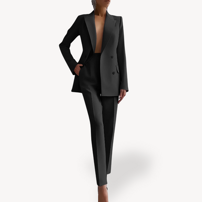 Women’s Elegant Evening Set – Double Breasted Blazer and Tapered Pants