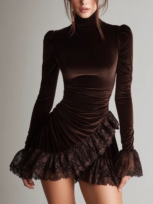 Velmira | Women’s Lace Trim Velvet Mini Dress