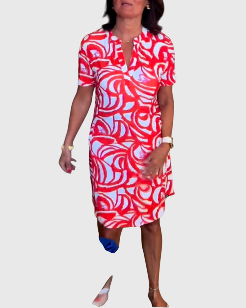 Virexa | Printed Short Sleeve Shift Mini Dress