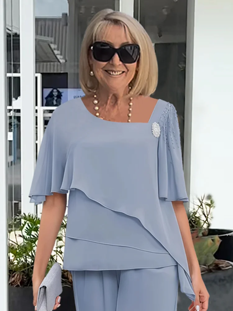 Women’s Summer 2 Piece Set – Elegant Top and Wide Leg Pants
