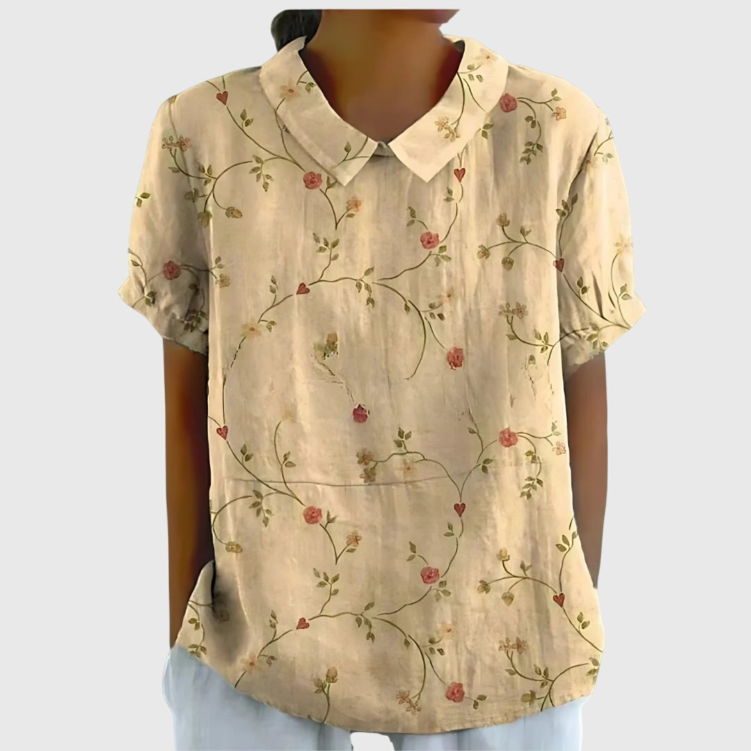 Elowenra | Floral Print Collar Blouse