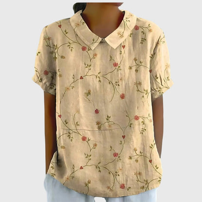 Elowenra | Floral Print Collar Blouse