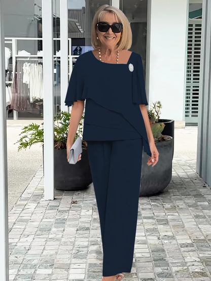 Women’s Summer 2 Piece Set – Elegant Top and Wide Leg Pants