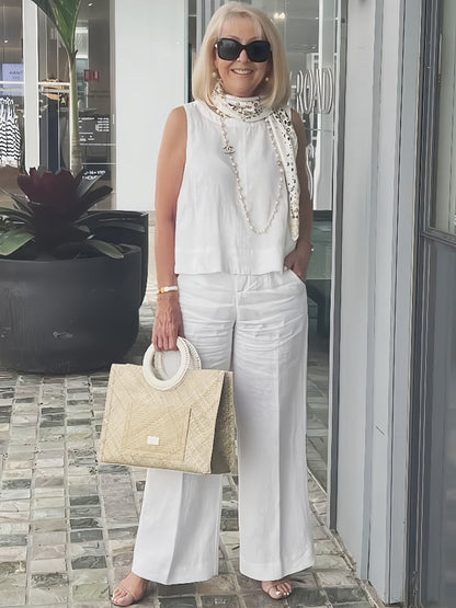 Women’s Casual 2 Piece Summer Set – Sleeveless Top and Wide Leg Pants