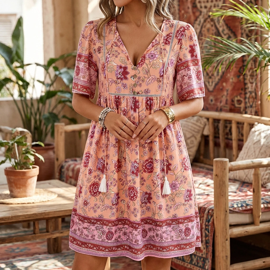Rosalyn | Women’s Boho Floral Midi Summer Dress