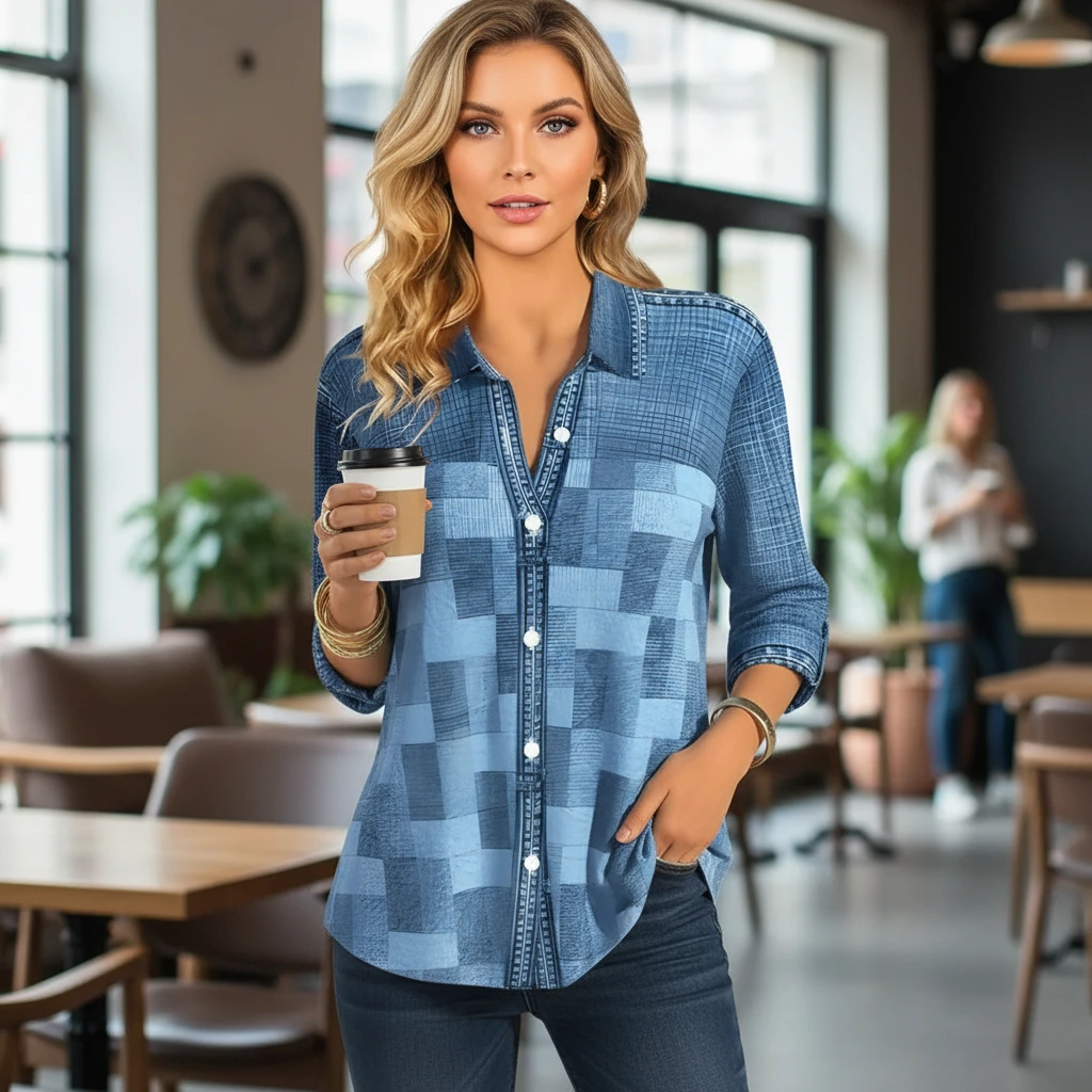 Women’s Button-Up Shirt – Long Sleeve Relaxed Fit Top