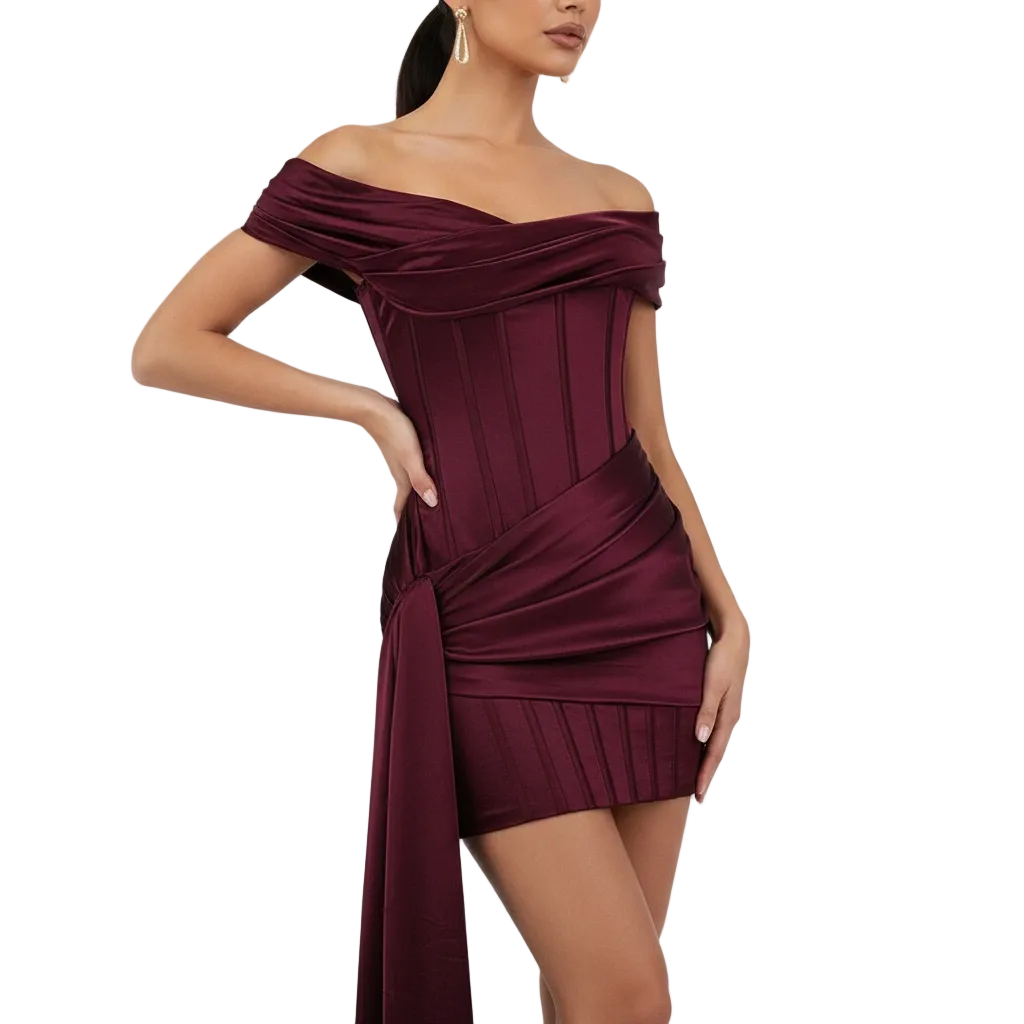 Women’s Short Evening Dress – Elegant Asymmetric Draped Style