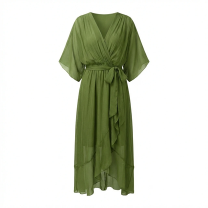 Women’s V-Neck Tie Waist Maxi Dress