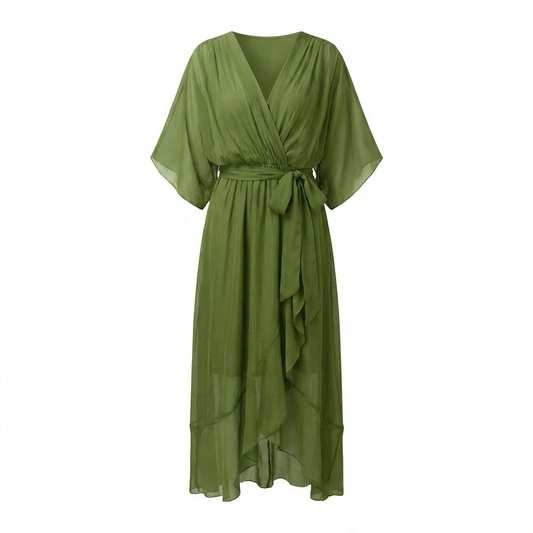 Women’s V-Neck Tie Waist Maxi Dress