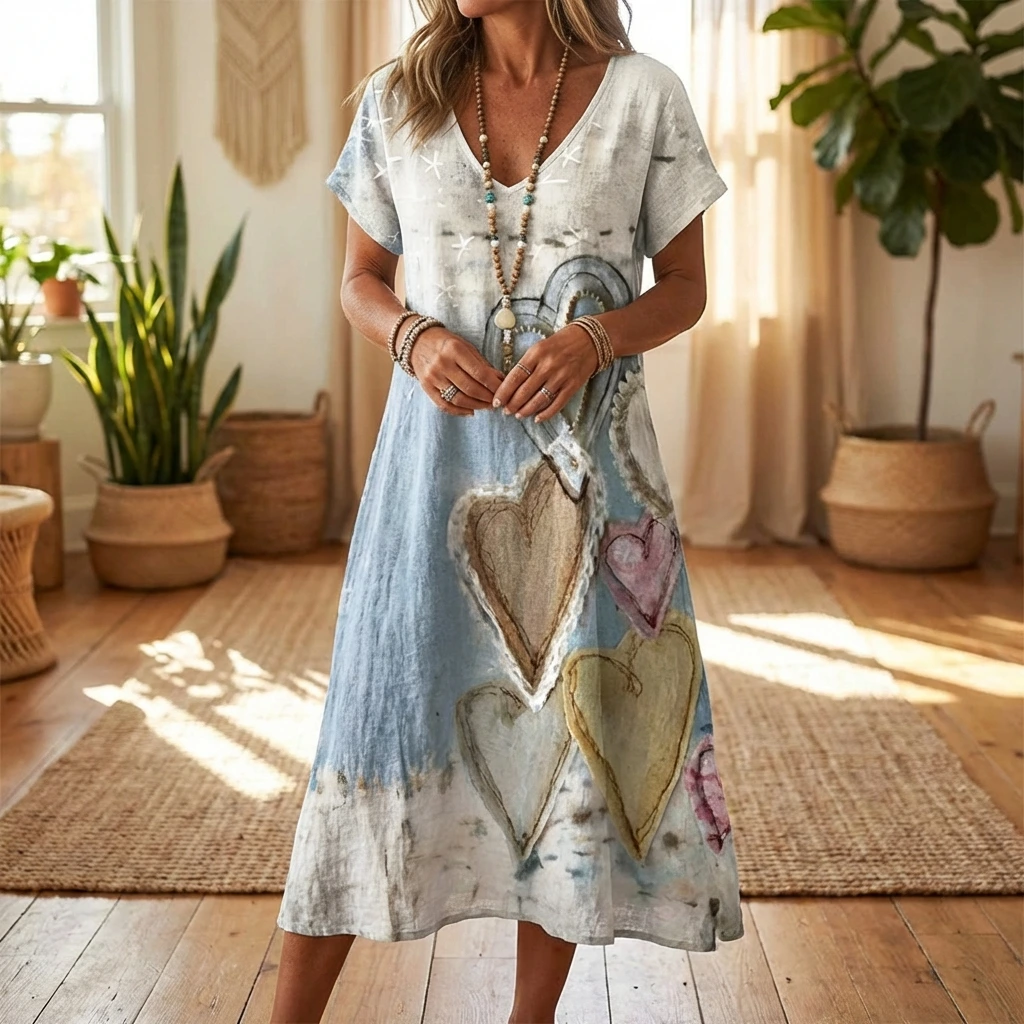 Lunarelle | Women’s Short Sleeve Printed Midi Dress
