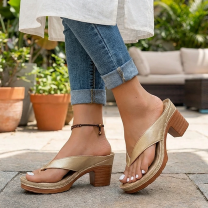 Riley | Summer Heeled Slide Sandals with Strap