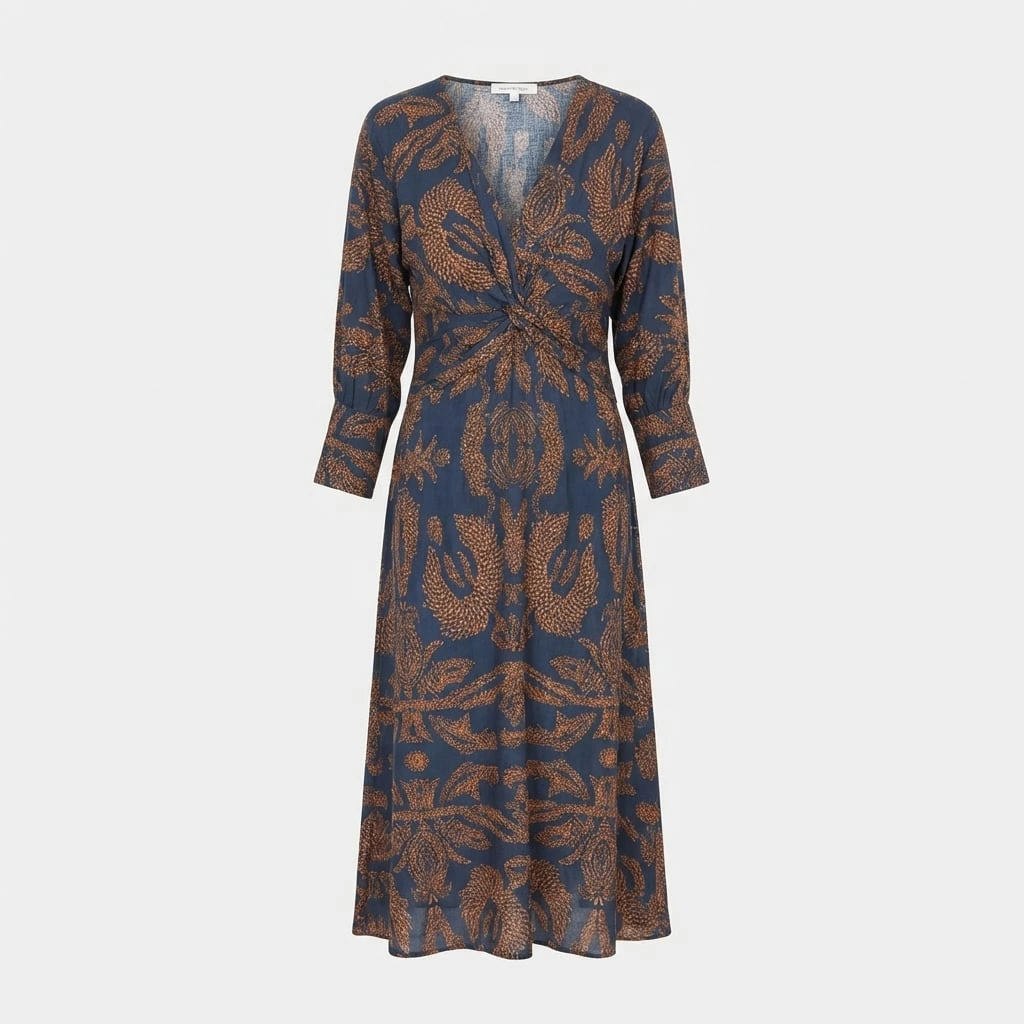 Women’s Printed Twist Front Midi Dress