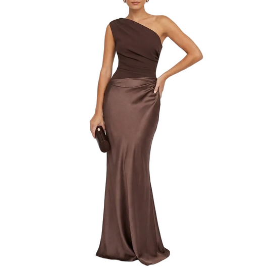 Elegant One Shoulder Pleated Party Maxi Dress – Sophisticated Evening Style