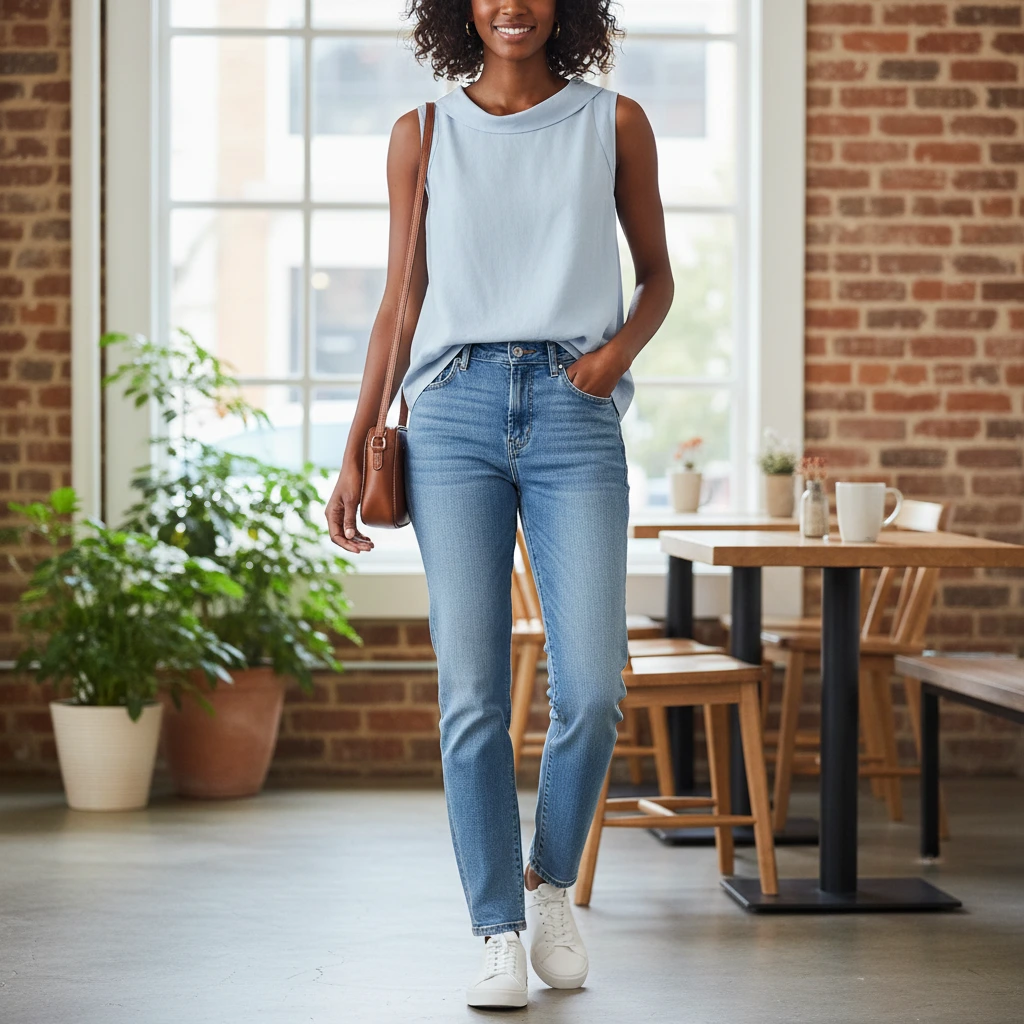 Women’s Sleeveless Blouse – Crew Neck Relaxed Fit Top