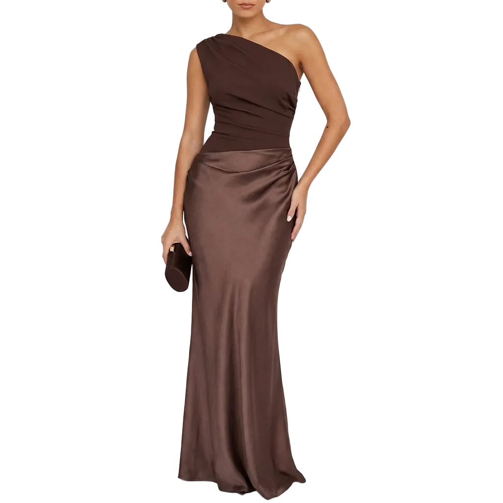 Elegant One Shoulder Pleated Party Maxi Dress – Sophisticated Evening Style