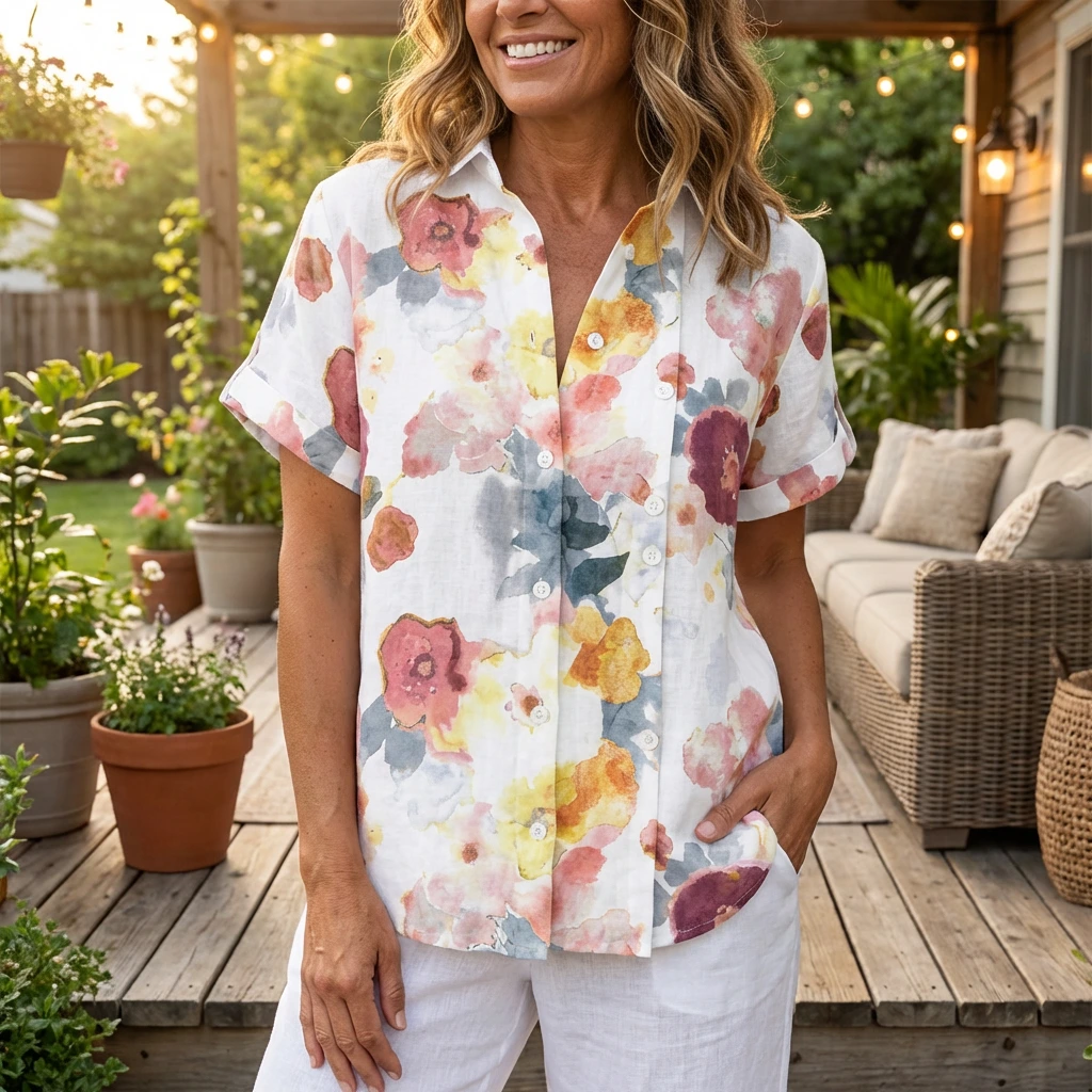 Florivane | Women’s Floral Button-Front Summer Top