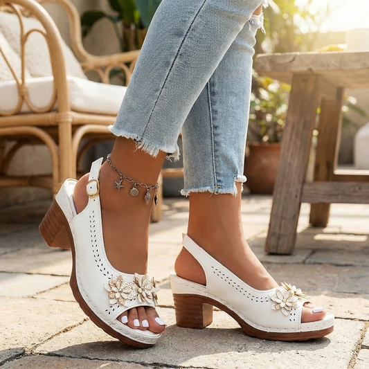 Morgan | Summer Slingback Heeled Sandals with Floral Detail