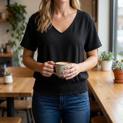 Lysanne | Women’s V-Neck Short Sleeve Relaxed Top